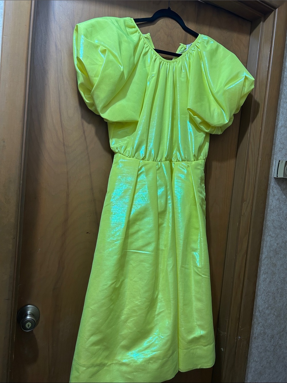 Christopher John Rogers Neon Yellow Puff-Sleeve Formal Dress